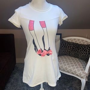 Love Moschino Off-White Sequin/Beaded Legs/Shoe Print T-Shirt